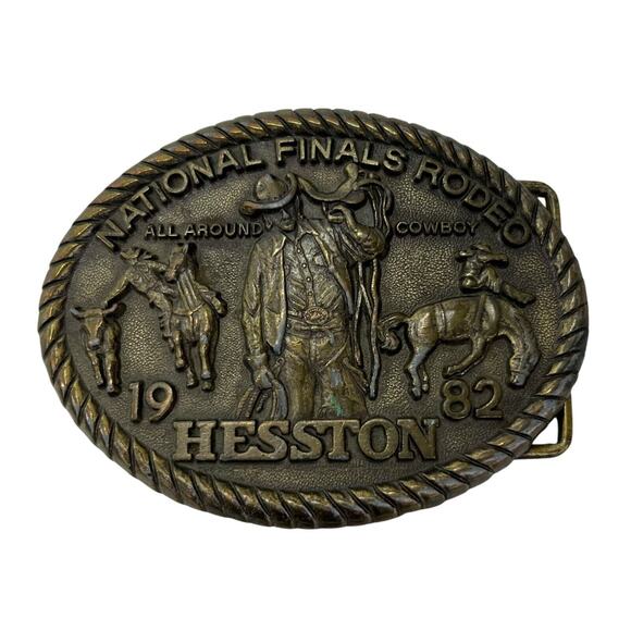 Vintage Hesston National Finals Rodeo 1982 All Around Cowboy Belt Buckle 8th Ed - Picture 1 of 3
